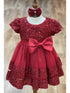 Baby Girls Lala & Erina Burgundy Sequin Adorned Flower Girl Dress 3-24M front 2