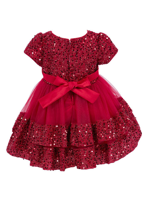 Baby Girls Lala & Erina Burgundy Sequin Adorned Flower Girl Dress 3-24M back