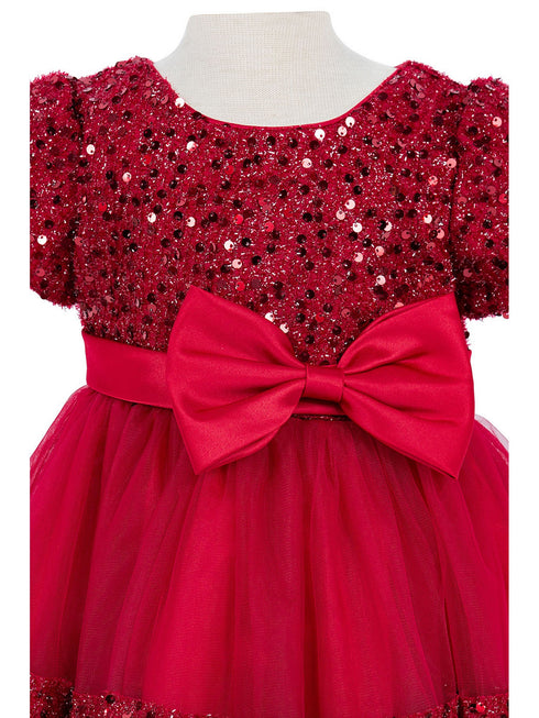 Baby Girls Lala & Erina Burgundy Sequin Adorned Flower Girl Dress 3-24M detail 1