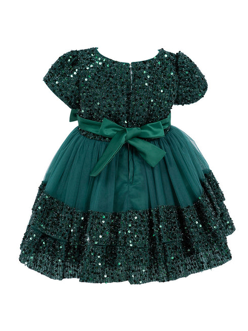Baby Girls Lala & Erina Hunter Green Sequin Adorned Flower Girl Dress 3-24M back