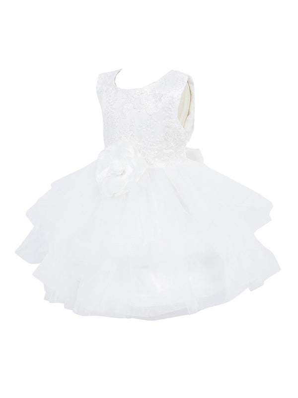 Baby Girls Lala & Erina Ivory Lace Rose Adorned Flower Girl Dress 3-24M front
