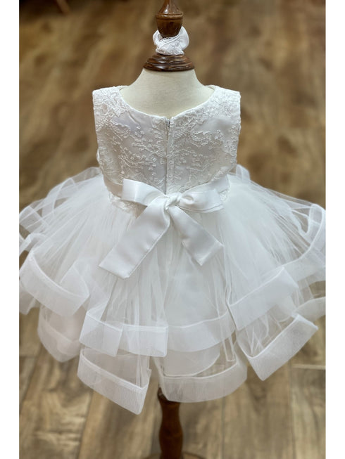 Baby Girls Lala & Erina Ivory Lace Rose Adorned Flower Girl Dress 3-24M back 2