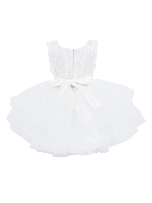 Baby Girls Lala & Erina Ivory Lace Rose Adorned Flower Girl Dress 3-24M back