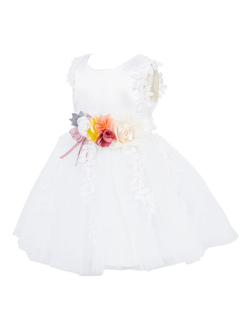Baby Girls Lala & Erina Ivory Satin Lace Headband Flower Girl Dress 3-24M front