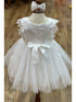 Baby Girls Lala & Erina Ivory Satin Lace Headband Flower Girl Dress 3-24M back