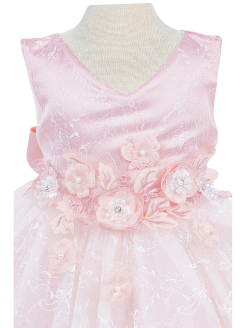 Baby Girls Lala & Erina Pink Lace Satin Flower Girl Dress 3-24M detail front