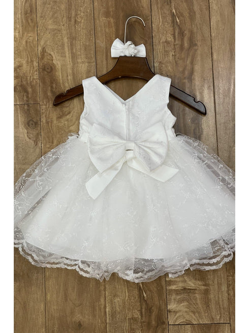 Baby Girls Lala & Erina White Lace Satin Flower Girl Dress 3-24M back