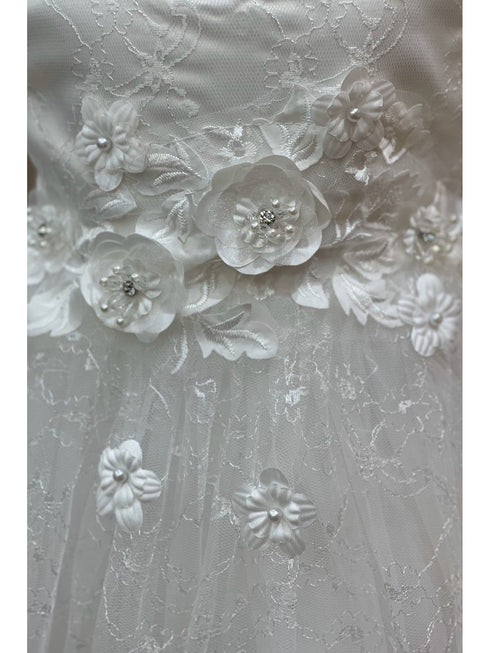 Baby Girls Lala & Erina White Lace Satin Flower Girl Dress 3-24M detail