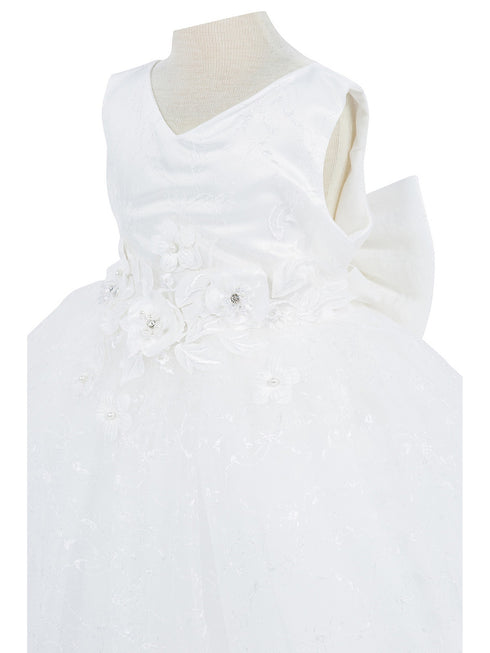 Baby Girls Lala & Erina White Lace Satin Flower Girl Dress 3-24M side detail