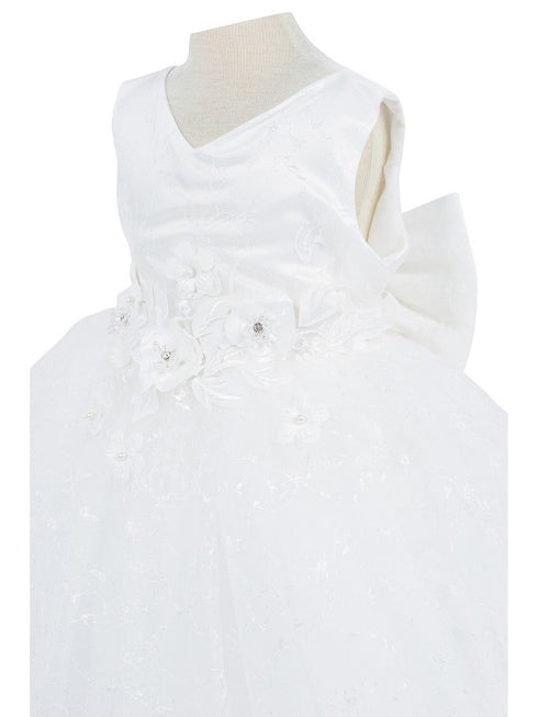 Baby Girls Lala & Erina White Lace Satin Flower Girl Dress 3-24M side detail