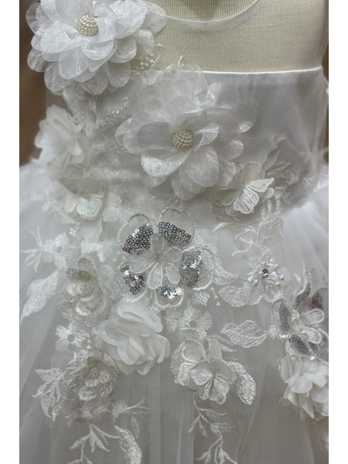 Baby Girls Lala & Erina Ivory Tulle Lace 3D Applique Flower Girl Dress 3-24M detail