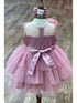 Baby Girls Lala & Erina Mauve Tulle Lace 3D Applique Flower Girl Dress 3-24M back