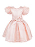 Girls Lala & Erina Blush Puff Sleeve Pleated Flower Girl Dress 2-12 - SophiasStyle.com front