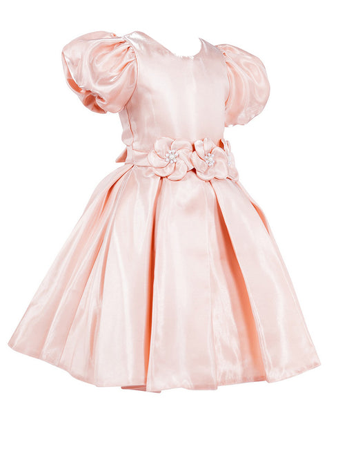 Girls Lala & Erina Blush Puff Sleeve Pleated Flower Girl Dress 2-12 - SophiasStyle.com side