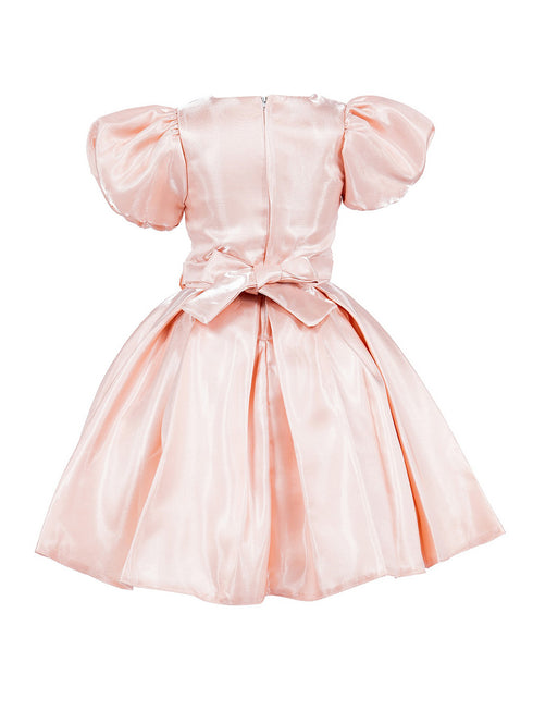 Girls Lala & Erina Blush Puff Sleeve Pleated Flower Girl Dress 2-12 - SophiasStyle.com back
