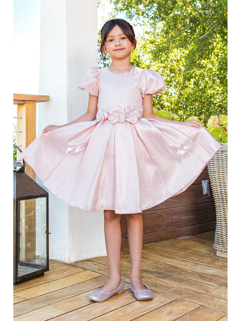 Girls Lala & Erina Blush Puff Sleeve Pleated Flower Girl Dress 2-12 - SophiasStyle.com model 1