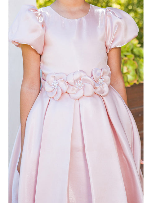 Girls Lala & Erina Blush Puff Sleeve Pleated Flower Girl Dress 2-12 - SophiasStyle.com model 2