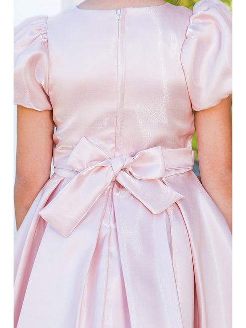 Girls Lala & Erina Blush Puff Sleeve Pleated Flower Girl Dress 2-12 - SophiasStyle.com model 3