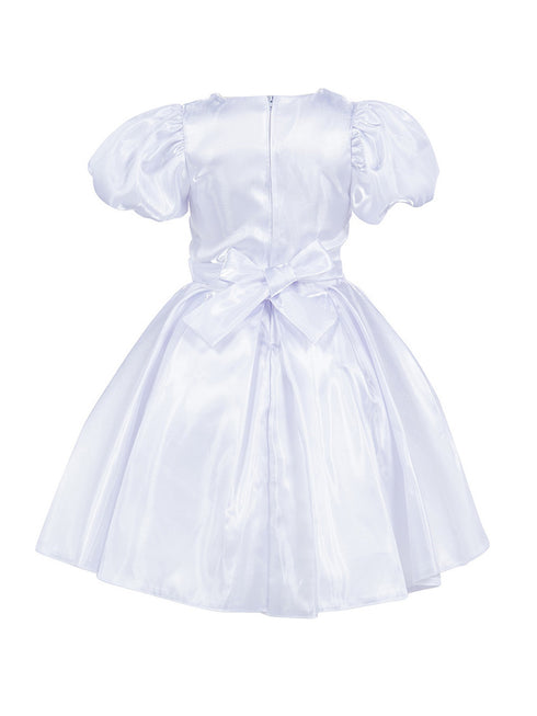 Girls Lala & Erina Ivory Puff Sleeve Pleated Flower Girl Dress 2-12 - SophiasStyle.com back