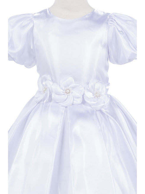 Girls Lala & Erina Ivory Puff Sleeve Pleated Flower Girl Dress 2-12 - SophiasStyle.com detail