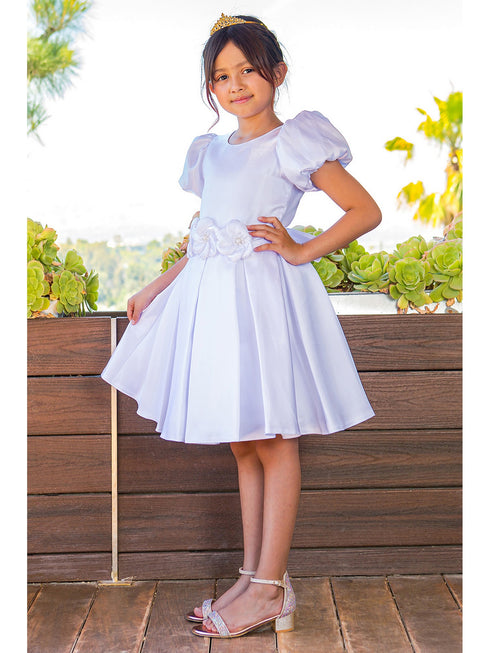 Girls Lala & Erina Ivory Puff Sleeve Pleated Flower Girl Dress 2-12 - SophiasStyle.com