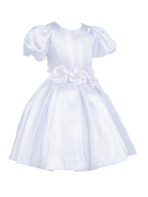 Girls Lala & Erina Ivory Puff Sleeve Pleated Flower Girl Dress 2-12 - SophiasStyle.com front 2