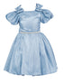 Girls Lala & Erina Blue Ribbon Puff Sleeve Flower Girl Dress 2-12 SophiasStyle.com front
