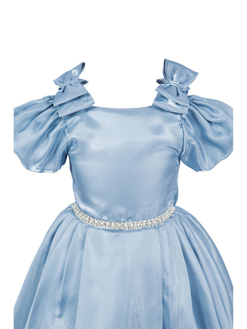 Girls Lala & Erina Blue Ribbon Puff Sleeve Flower Girl Dress 2-12 SophiasStyle.com detail