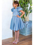 Girls Lala & Erina Blue Ribbon Puff Sleeve Flower Girl Dress 2-12 SophiasStyle.com model 2