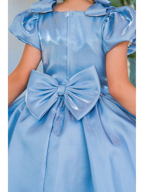 Girls Lala & Erina Blue Ribbon Puff Sleeve Flower Girl Dress 2-12 SophiasStyle.com model detail