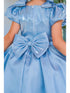 Girls Lala & Erina Blue Ribbon Puff Sleeve Flower Girl Dress 2-12 SophiasStyle.com model detail