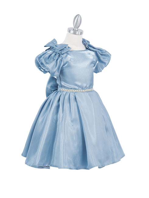Girls Lala & Erina Blue Ribbon Puff Sleeve Flower Girl Dress 2-12 SophiasStyle.com side