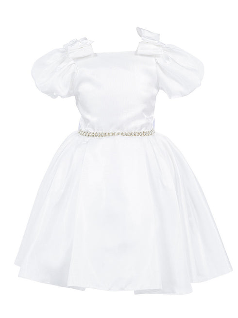 Girls Lala & Erina Ivory Ribbon Puff Sleeve Flower Girl Dress 2-12 SophiasStyle.com