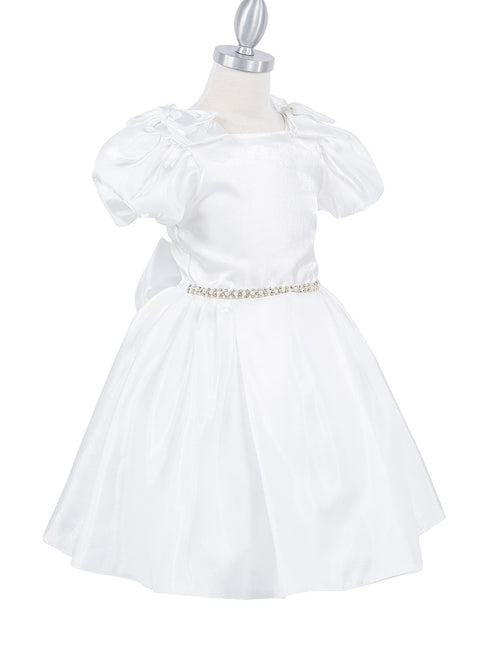 Girls Lala & Erina Ivory Ribbon Puff Sleeve Flower Girl Dress 2-12 SophiasStyle.com side