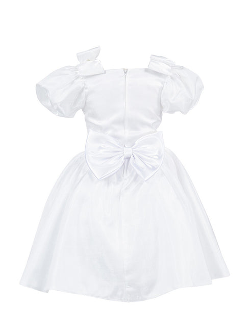 Girls Lala & Erina Ivory Ribbon Puff Sleeve Flower Girl Dress 2-12 SophiasStyle.com back