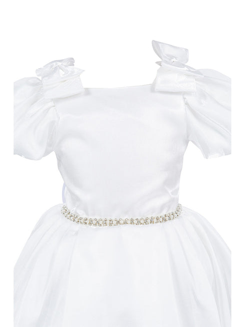Girls Lala & Erina Ivory Ribbon Puff Sleeve Flower Girl Dress 2-12 SophiasStyle.com detail