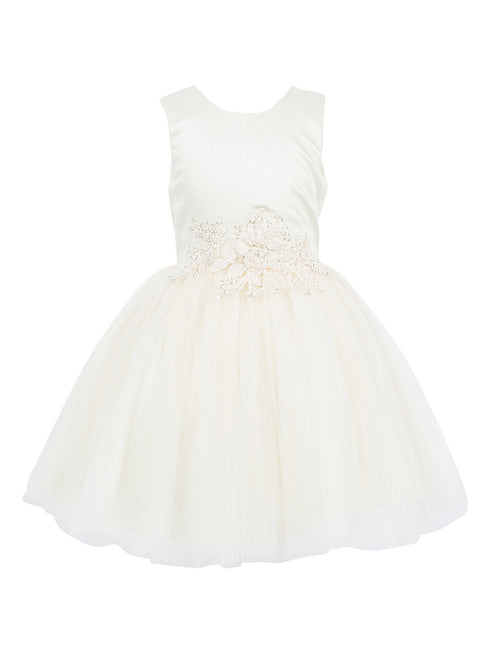 Girls Lala & Erina Champagne Satin Tulle Sequin Patch Flower Girl Dress 2-12 SophiasStyle.com