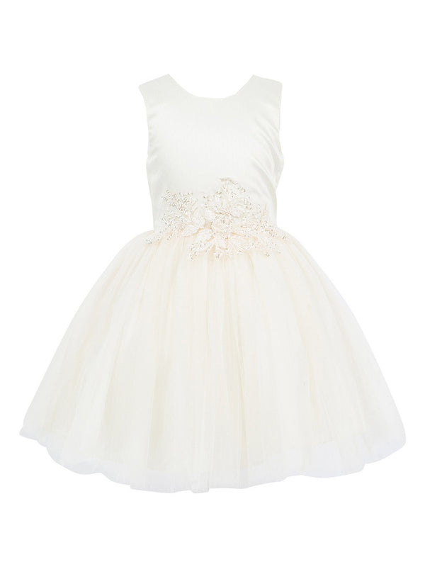 Girls Lala & Erina Champagne Satin Tulle Sequin Patch Flower Girl Dress 2-12 SophiasStyle.com