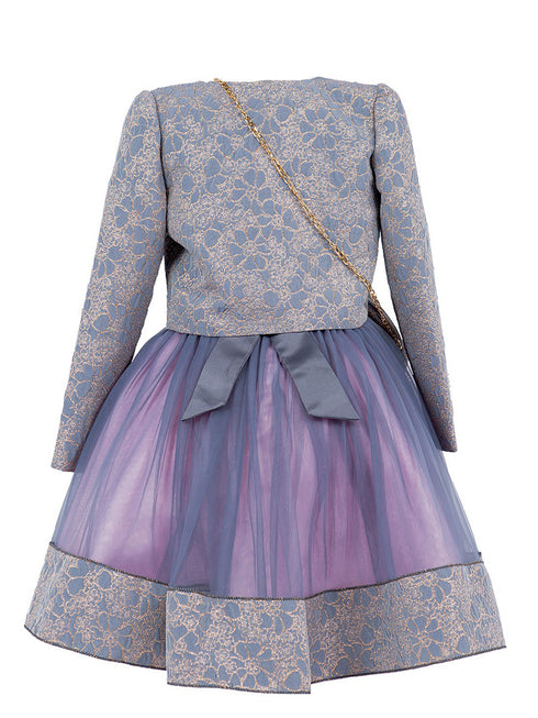 Girls Lala & Erina Royal Blue Jacket Shoulder Bag Dress 3Pc Outfit SophiasStyle.com back