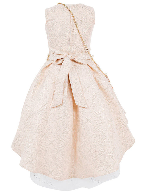 Girls Lala & Erina Champagne Jacquard High-Low Shoulder Bag 2Pc Dress Outfit 2-12 SophiasStyle.com back