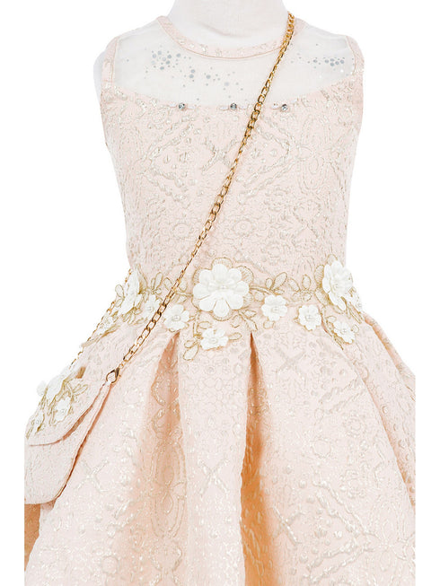 Girls Lala & Erina Champagne Jacquard High-Low Shoulder Bag 2Pc Dress Outfit 2-12 SophiasStyle.com detail