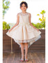 Girls Lala & Erina Champagne Jacquard High-Low Shoulder Bag 2Pc Dress Outfit 2-12 SophiasStyle.com model
