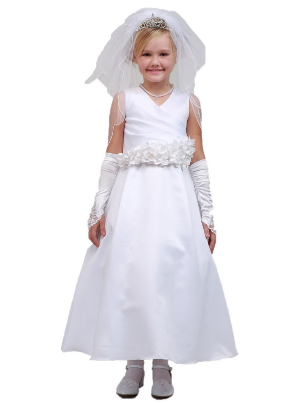 Big Girls White Choice Flower Sash Bridal Junior Bridesmaid Dress 8-16 - SophiasStyle.com
