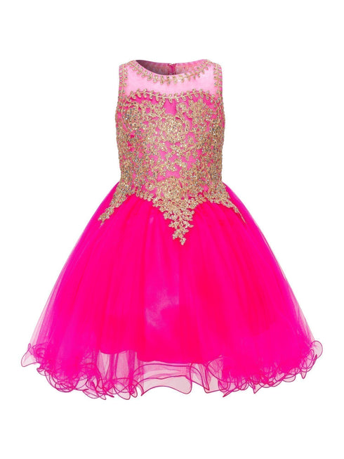Girls Fuchsia Gold Trim Wire Tulle Flower Girl Junior Bridesmaid Dress 4-20