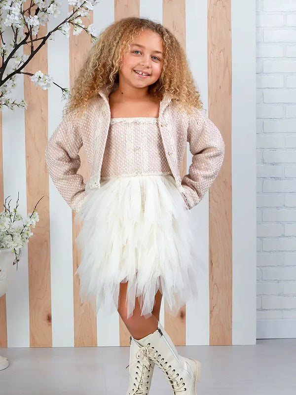 Coco Girls Pink Tweed Cropped Jacket 12M-14