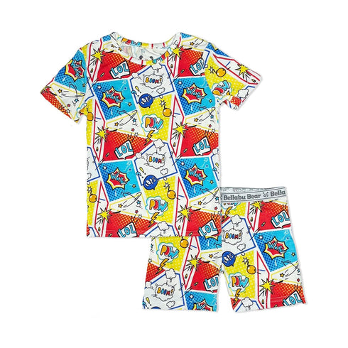comic-hero-bamboo-kids-pajama-short-set-bellabu-bear - Sophia's Style The "Easy Two-Piecey"-1