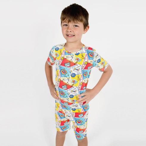 comic-hero-bamboo-kids-pajama-short-set-bellabu-bear - Sophia's Style -3