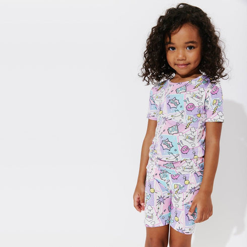 comic-purple-bamboo-kids-pajama-short-set-bellabu-bear - Sophia's Style -2