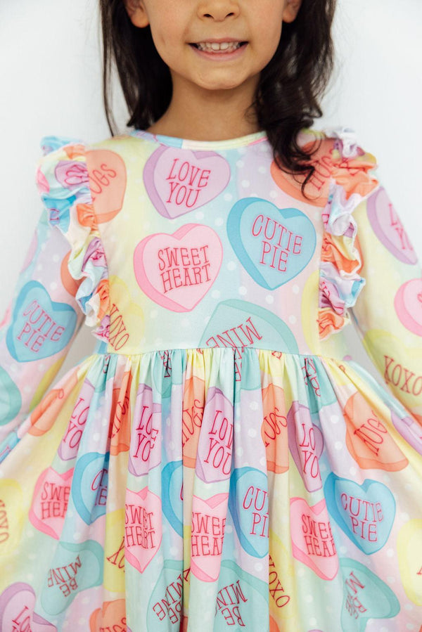 conversation-hearts-3-4-sleeve-ruffle-twirl-dress-Sophia's StyleTwirl Ruffle Dress 3/4-1