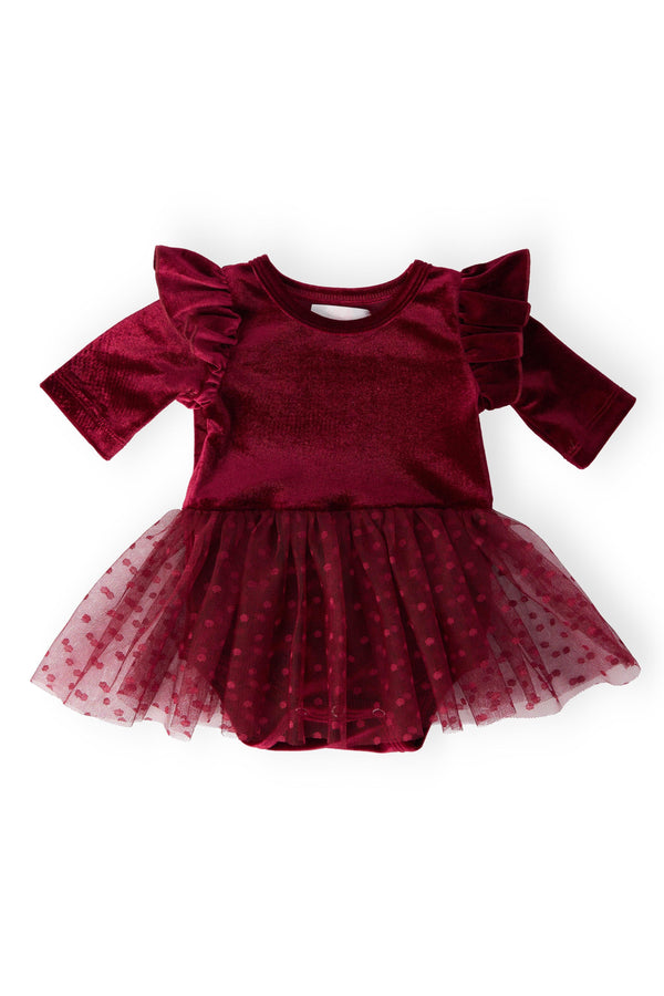 cranberry-velvet-tutu-bodysuit Mila & Rose - Sophia's StyleVelvet Tutu Bodysuit-1